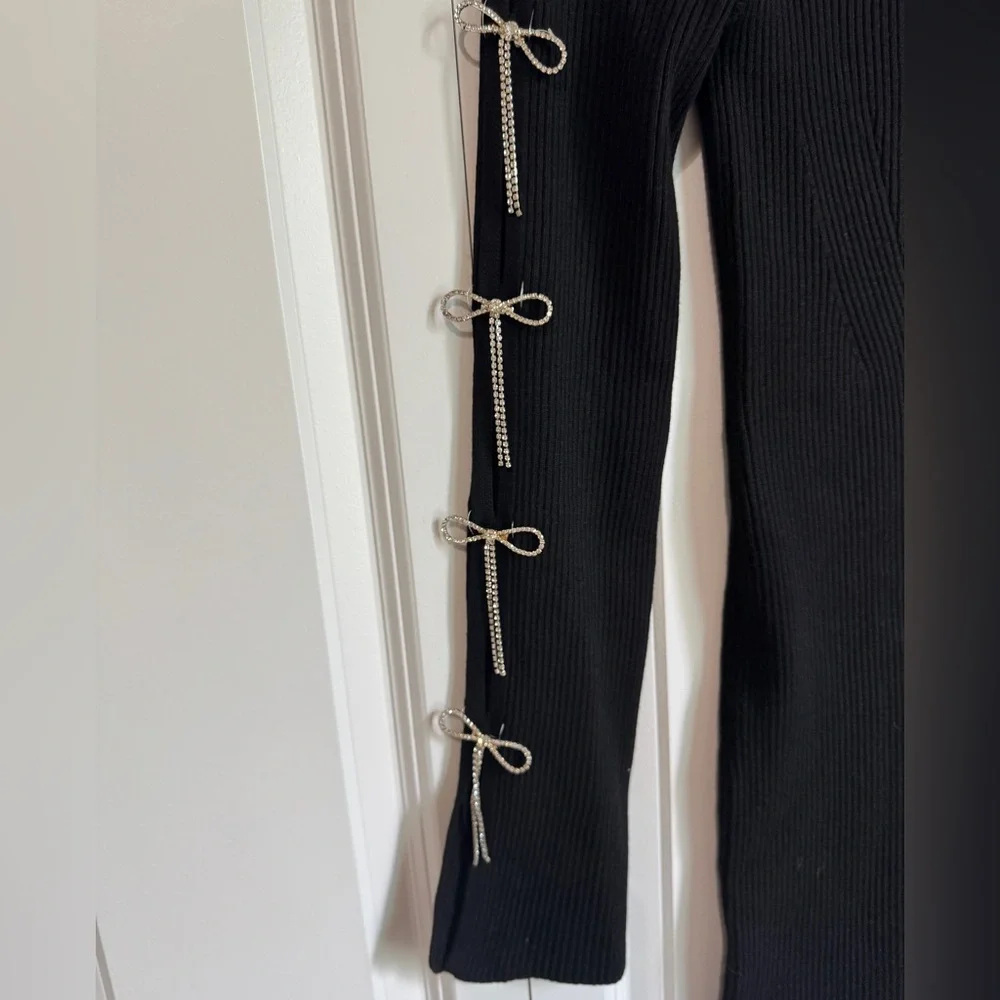 Gianni Bini Black Long Sleeve Dress Mock Neck with Bow Accents Size Small - Picture 3 of 8